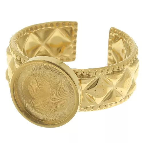 Anillo texturizado ajustable para cabujón de fondo plano de 10 mm - Acero inoxidable dorado 304
