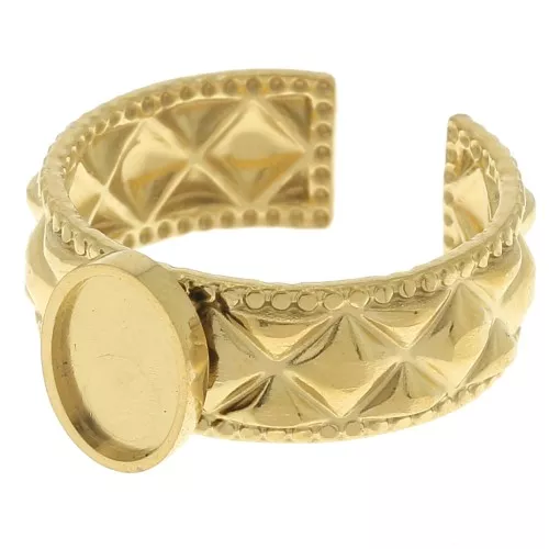 Anillo texturizado ajustable para cabujón de fondo plano de 8x6 mm - Acero inoxidable dorado 304
