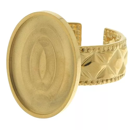 Anillo texturizado ajustable - cabujón de fondo plano 18x13 mm - Acero inoxidable dorado 304