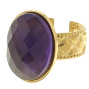 Anillo texturizado ajustable - cabujón de fondo plano 18x13 mm - Acero inoxidable dorado 304