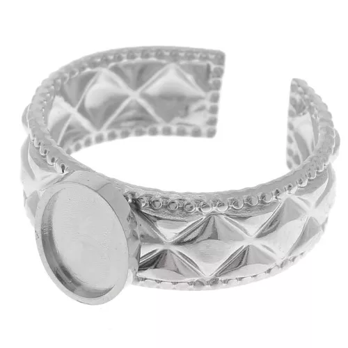 Anillo texturizado ajustable para cabujón de fondo plano de 8x6 mm - acero inoxidable 304 x1