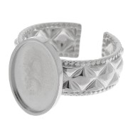 Anillo texturizado ajustable para cabujón de fondo plano de 14x10 mm - acero inoxidable 304 x1