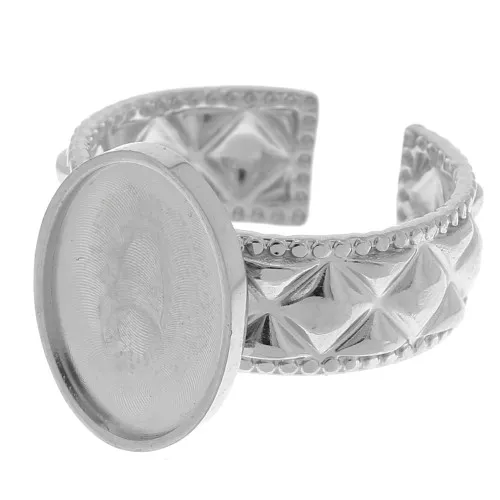 Anillo texturizado ajustable para cabujón de fondo plano de 14x10 mm - acero inoxidable 304 x1