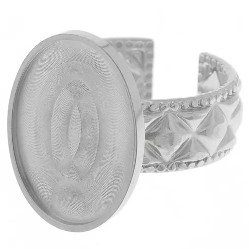 Anillo texturizado ajustable para cabujón de fondo plano de 18x13 mm - acero inoxidable 304 x1
