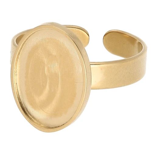 Anillo de engaste ajustable para cabujón de fondo plano de 14x10 mm - Acero inoxidable 304 chapado en oro