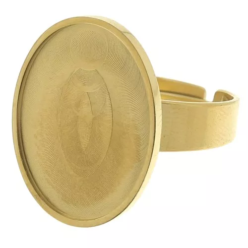 Anillo de engaste ajustable para cabujón de fondo plano de 18x13 mm - Acero inoxidable 304 chapado en oro