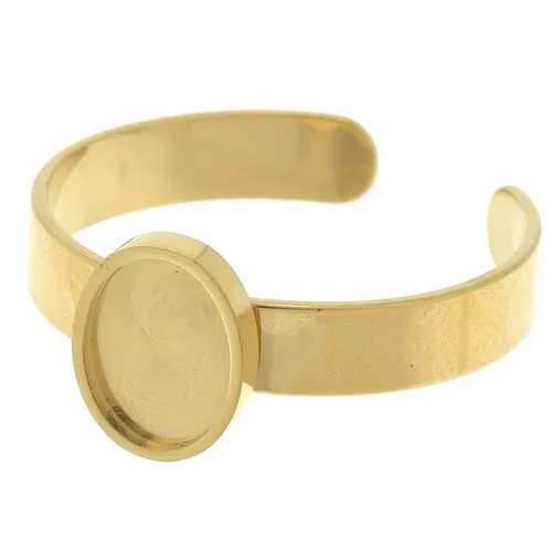 Anillo fino ajustable para cabujón de fondo plano de 8x6 mm - Acero inoxidable 304 Oro x1