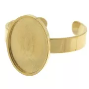 Anillo fino ajustable para cabujón de fondo plano de 14x10 mm - Acero inoxidable 304, chapado en oro