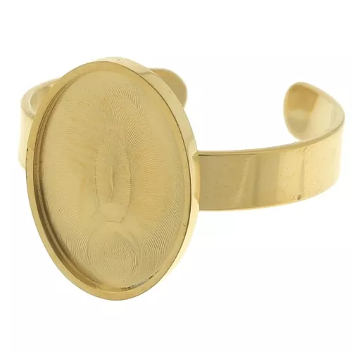 Anillo fino ajustable para cabujón de fondo plano de 14x10 mm - Acero inoxidable 304, chapado en oro