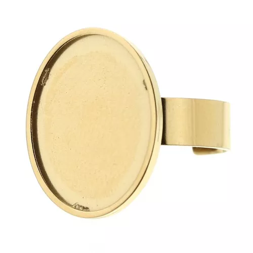 Anillo fino ajustable para cabujón con base plana 18x13mm - Acero inoxidable 316L dorado