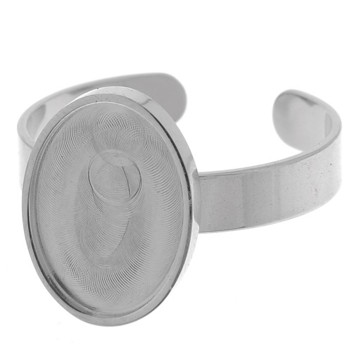 Anillo fino ajustable para cabujón de fondo plano de 14x10 mm - Acero inoxidable 304 x1