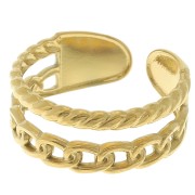 Anillo ancho multifila - ajustable - efecto cadena - Acero inoxidable 304L Dorado x1