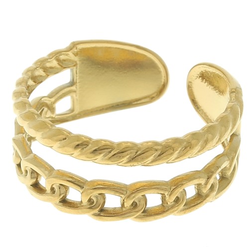 Anillo ancho multifila - ajustable - efecto cadena - Acero inoxidable 304L Dorado x1
