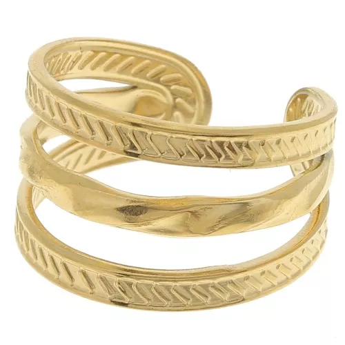 Anillo acanalado de 3 filas - Ajustable - Acero inoxidable dorado 304 x1