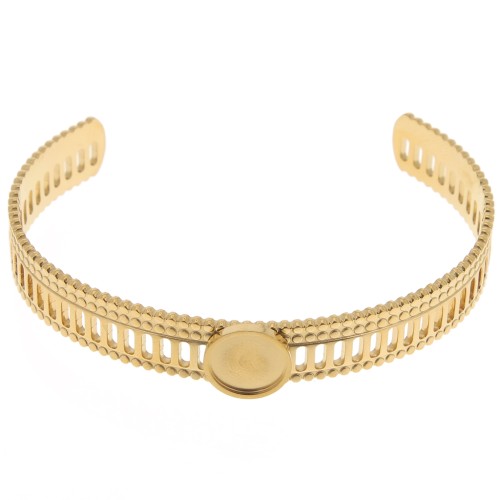Pulsera calada efecto encaje - ajustable 12x155 mm para cabujón de 10 mm - Acero inoxidable 304 ORO