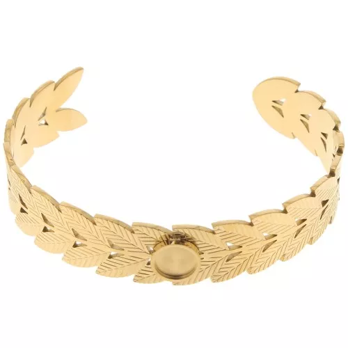 Pulsera ajustable hoja de laurel 15x160 mm para cabujón de 8 mm - Acero inoxidable 304 ORO