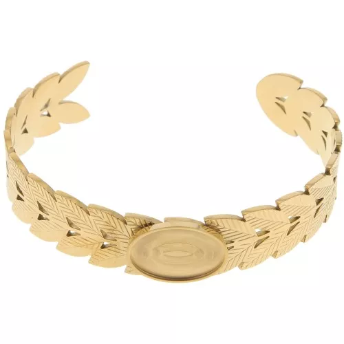 Pulsera hoja de laurel ajustable 15x160 mm - cabujón 18x13mm - Acero inoxidable 304 ORO