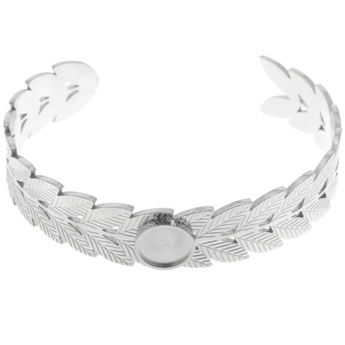 Pulsera ajustable hoja de laurel 15x160 mm para cabujón de 10 mm - Acero inoxidable 304