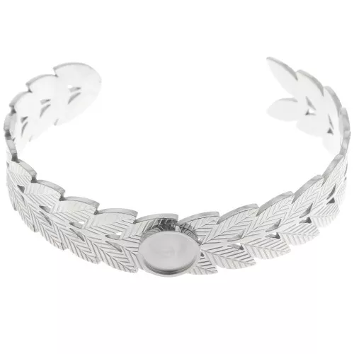 Pulsera ajustable hoja de laurel 15x160 mm para cabujón de 10 mm - Acero inoxidable 304