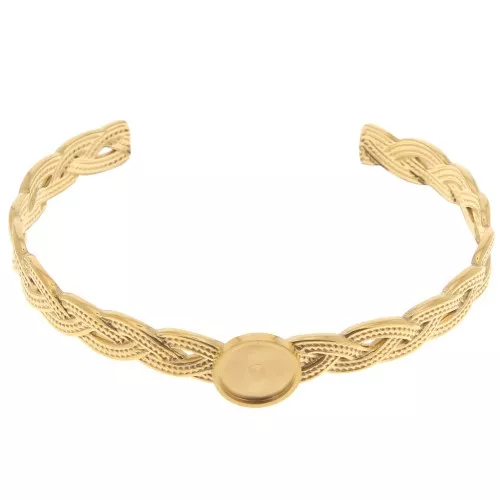 Pulsera trenzada ajustable 8x160 mm para cabujón de 10 mm - Acero inoxidable 304 ORO