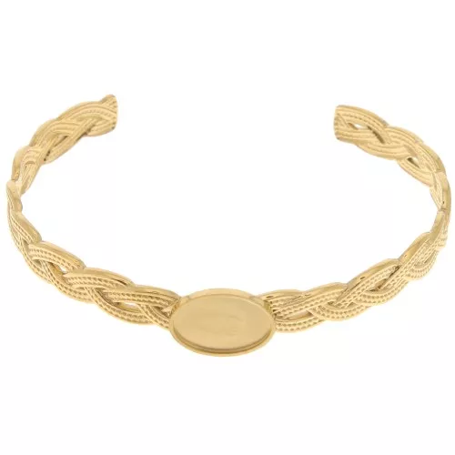 Pulsera trenzada ajustable 8x160mm para cabujón 14x10 mm - Acero inoxidable 304 Dorado