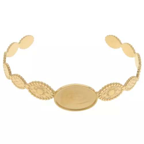 Pulsera motivo sol ovalado - ajustable - 12x155 mm - cabujón 18x13 mm - Acero inoxidable 304 ORO