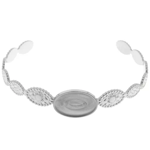 Pulsera de sol ovalada - ajustable 12x155 mm para cabujón de 18x13 mm - Acero inoxidable 304