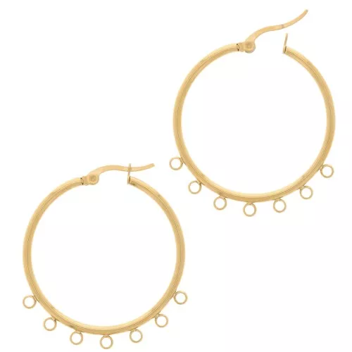 Pendientes de aro 34 mm con 7 anillos cerrados - Acero inoxidable 201 Dorado x2