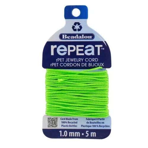 Cordón trenzado RePEaT de poliéster reciclado 1 mm - Verde fluorescente x5m
