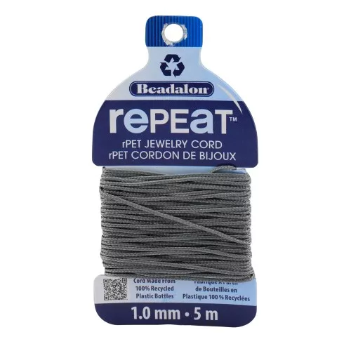 Cordón trenzado RePEaT de poliéster reciclado de 1 mm - Gris x5m