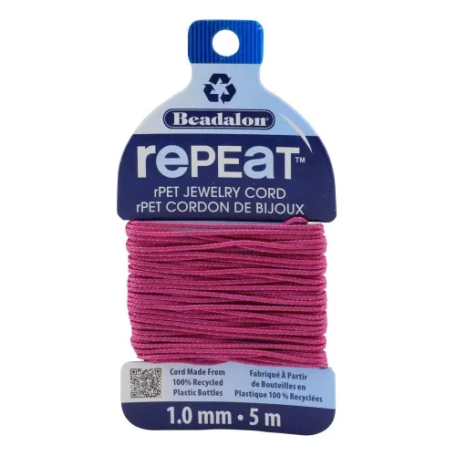 Cordón trenzado RePEaT de poliéster reciclado 1 mm - Fucsia x5m