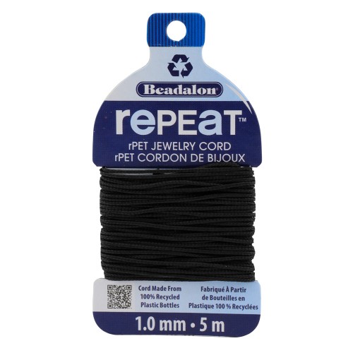 Cordón trenzado RePEaT de poliéster reciclado de 1 mm - Negro x5m