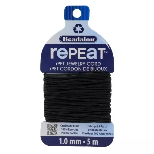 Cordón trenzado RePEaT de poliéster reciclado de 1 mm - Negro x5m