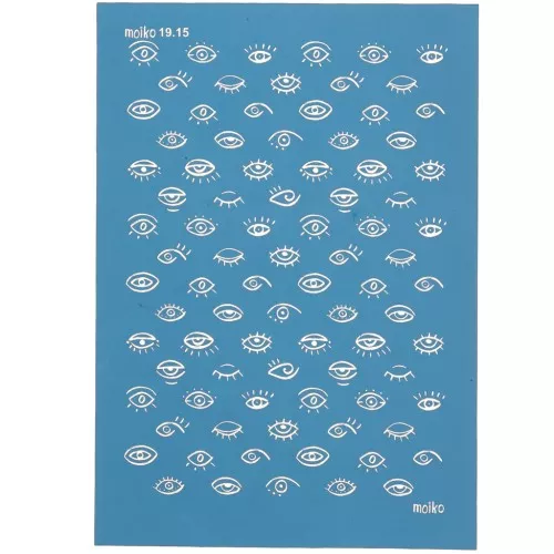 Silk Screen Moiko para arcilla polimérica 74x105 mm - Patrón de ojos 19.15 x1