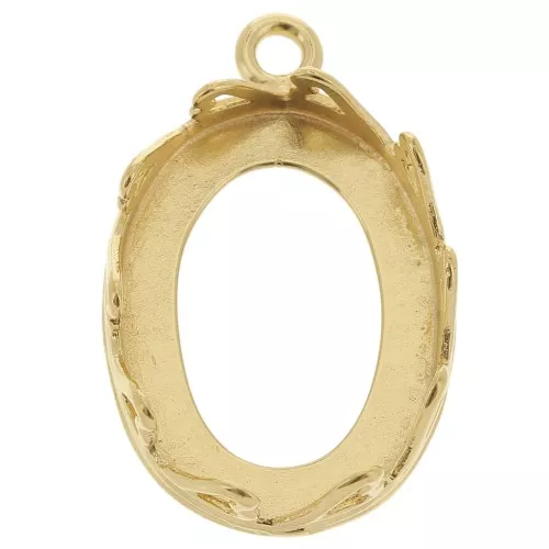 Juego de colgante ovalado - corazones para cabujón 18x13 mm - Chapado en oro x1