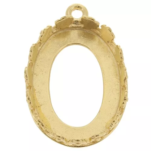 Juego de colgante ovalado - Diseño de flor para cabujón 18x13 mm - Chapado en oro x1