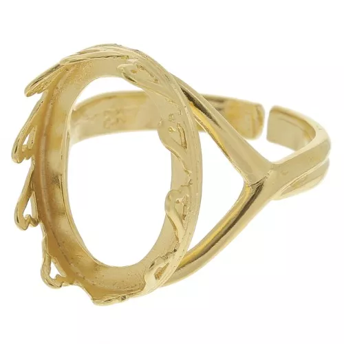 Anillo ovalado ajustable - Decoración de corazón para cabujón 18x13 mm - Dorado con oro fino x1