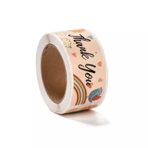 Rollo de etiquetas autoadhesivas 75x25 mm - Gracias - Multicolor x120