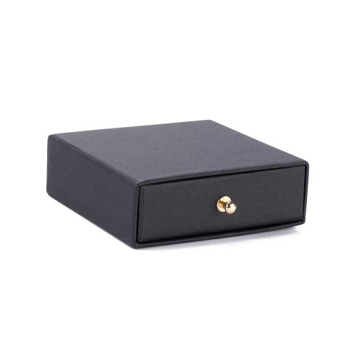 Joyero con cajón para juego de cartón 9x9x3 cm - Negro - Oro x1