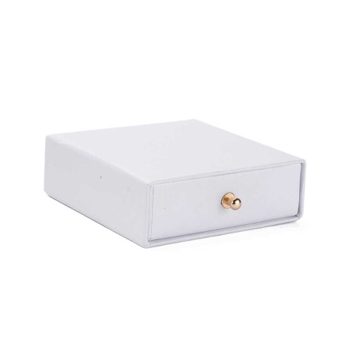 Joyero con cajón para juego de cartón 9x9x3 - 9x9x3 cm Perla blanca - Oro x1