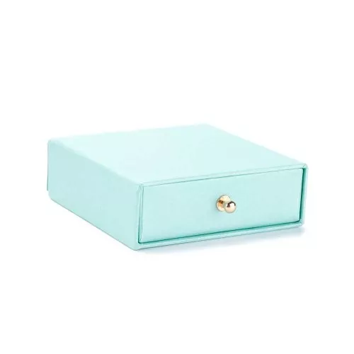 Joyero con cajón para juego de cartón 9x9x3 cm - Perla turquesa - Oro