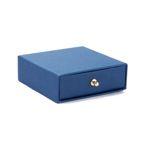 Joyero con cajón para juego de cartón 9x9x3 cm - Azul marino - Oro x1