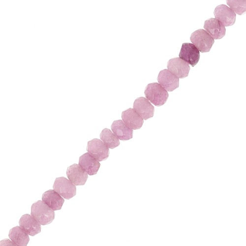 Cuentas redondas aplanadas y facetadas de 4,5 x 3 mm, piedra preciosa teñida, cuarzo lila, x 35 cm