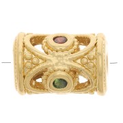 Cuenta tubo calado trabajado con  óxido de zirconio 11x8 mm - Dorado - Verde Orang|raw }}