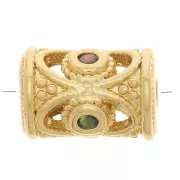 Cuenta tubo calado trabajado con óxido de zirconio 11x8 mm - Dorado - Verde Orang