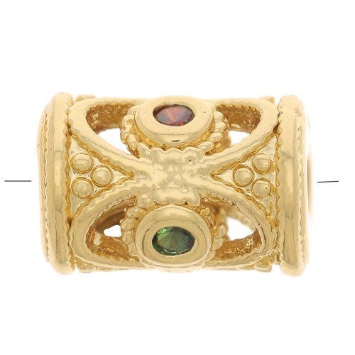 Cuenta tubo calado trabajado con óxido de zirconio 11x8 mm - Dorado - Verde Orang