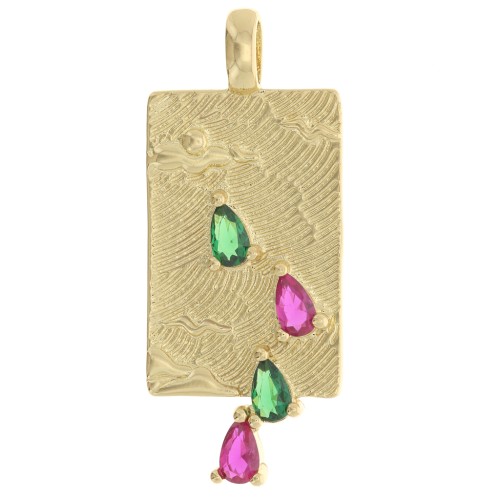 Colgante rectángulo con óxido de zirconio en forma de gota 35x15 mm - Dorado - Verde - Fucsia x1