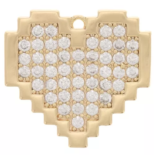 Colgante Corazón de Píxel con óxido de zirconio 17x18 mm - Dorado - Cristal x1