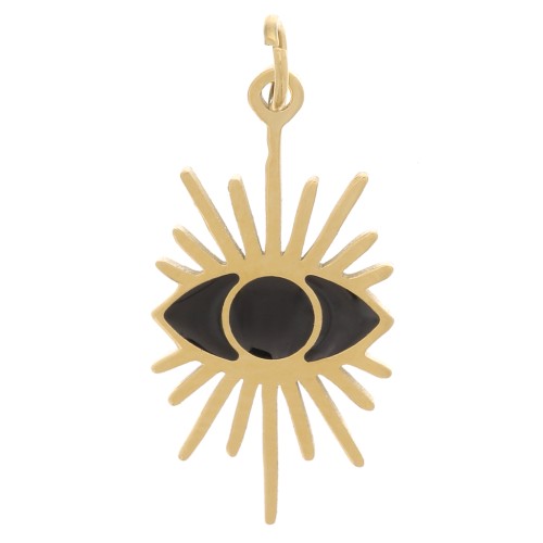 Charm de ojo 16,5x9 mm con resina epoxi - Acero inoxidable 316 Dorado - Negro x1
