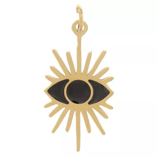 Charm de ojo 16,5x9 mm con resina epoxi - Acero inoxidable 316 Dorado - Negro x1